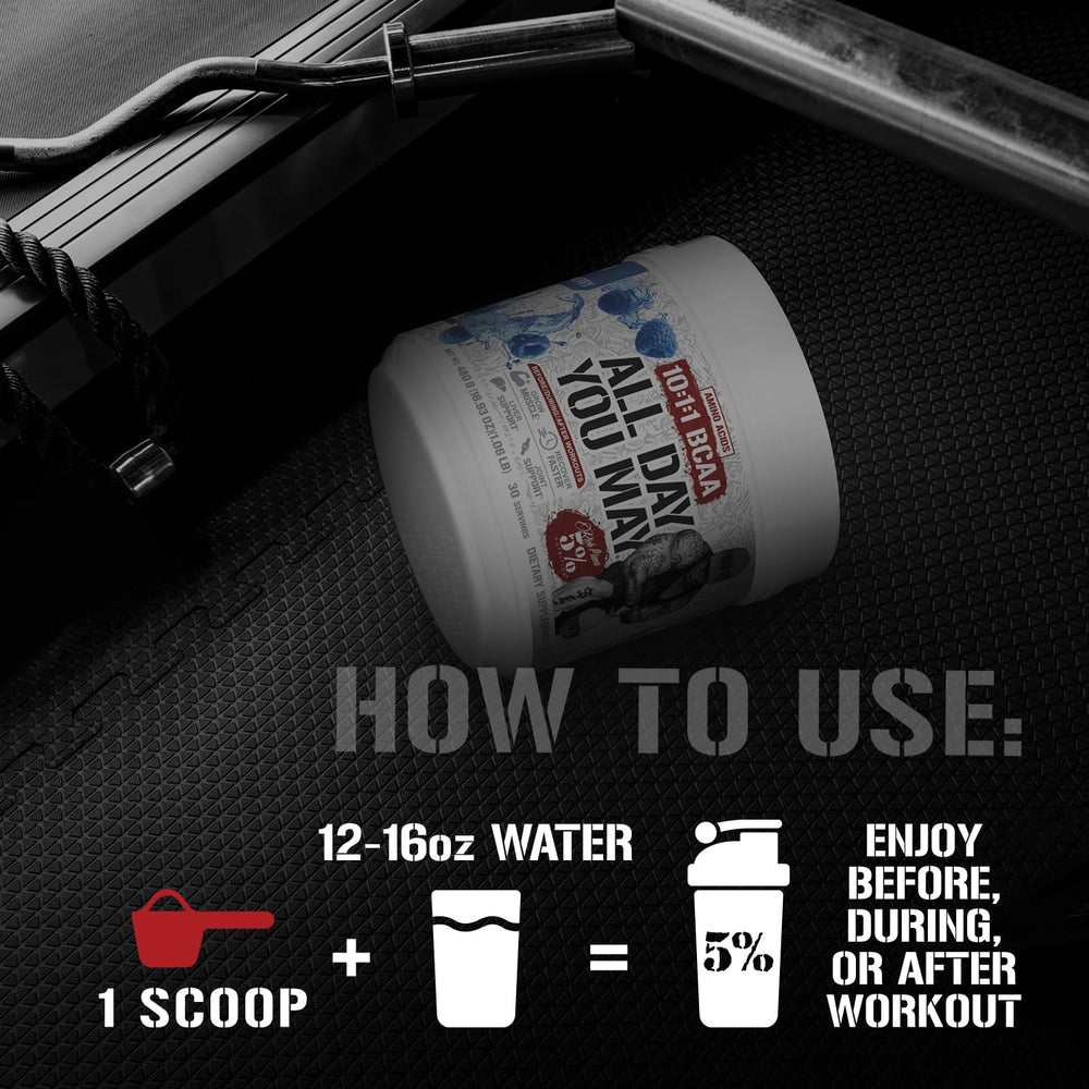 Shaker with AllDayYouMay BCAA powder being mixed for hydration and flavor