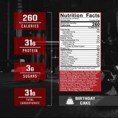 Five Percent Nutrition Real Carbs + Protein label closeup highlighting ingredients and protein sources.