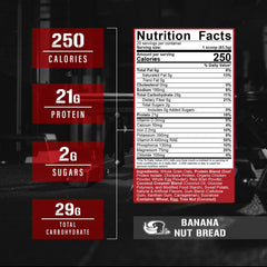 Powder scoop showing Real Carbs + Protein serving size and texture.