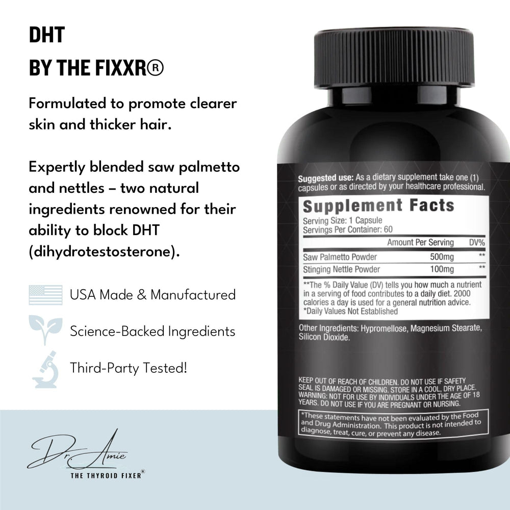 Closeup of Fixxr DHT capsules for daily use and easy swallowing.