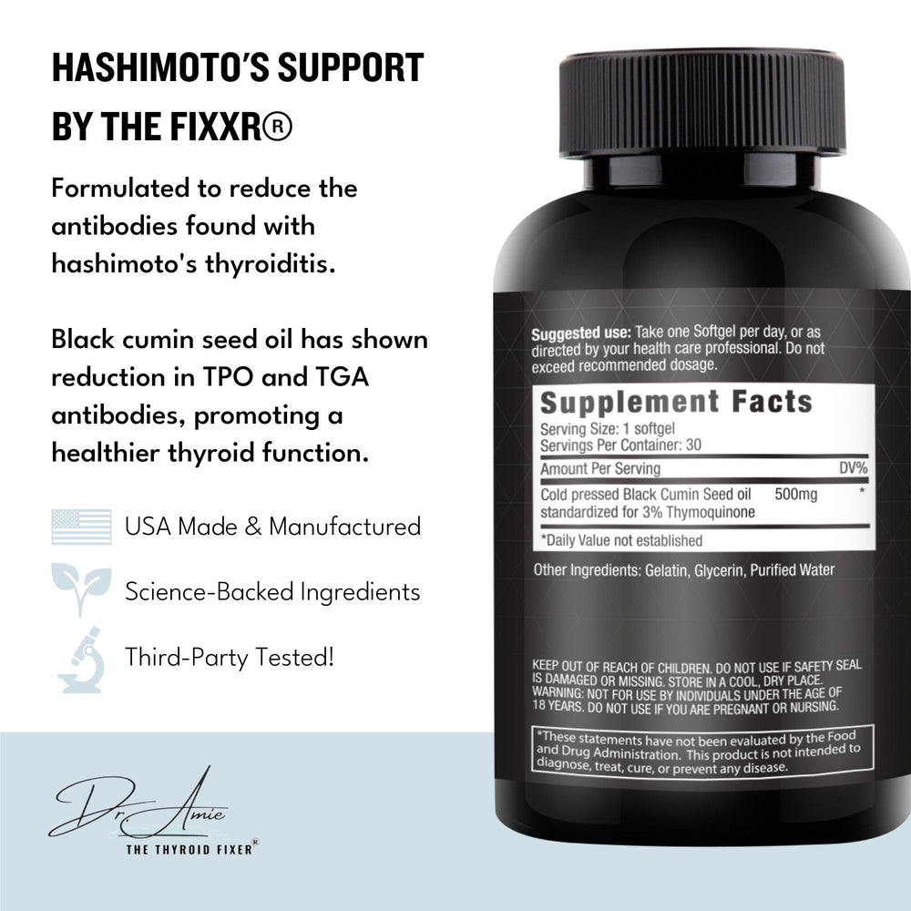 Fixxr Hashimoto's Support softgels close-up highlighting a clean formula.
