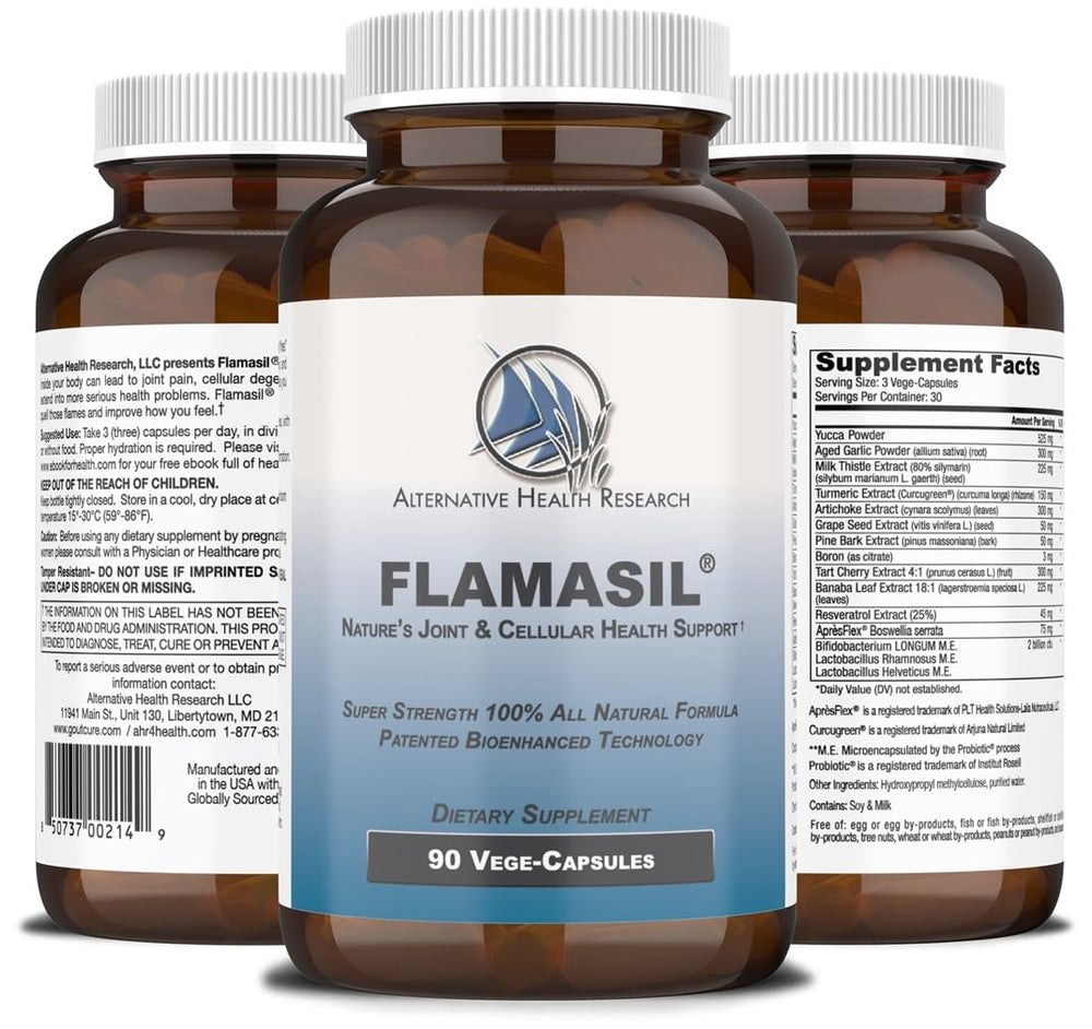Flamasil capsules close-up showing bio-enhanced turmeric and botanicals