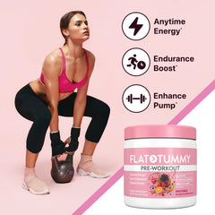 Flat Tummy Pre Workout beta-alanine and creatine close-up highlights endurance support.