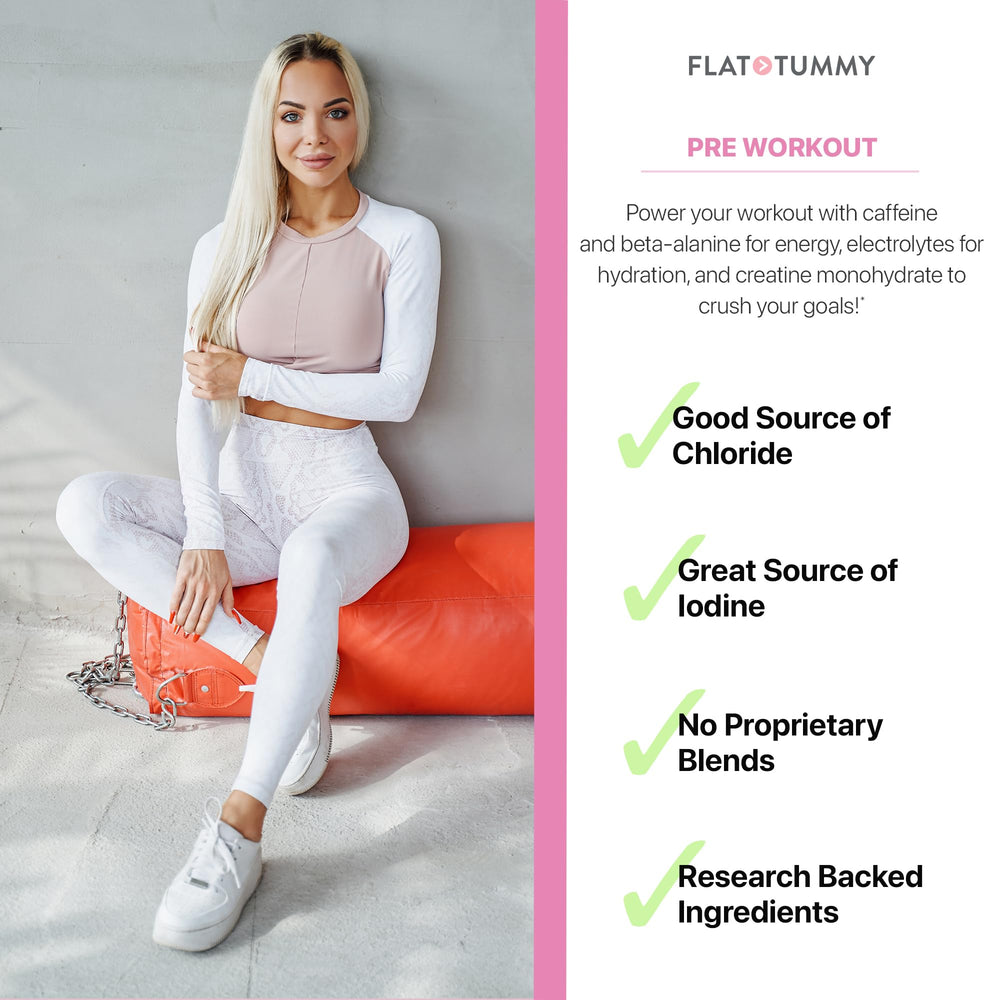 Flat Tummy Pre Workout Watermelon flavor in a glass ready to mix.