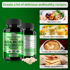 Fleamart sea moss capsules closeup shows easy to swallow pills