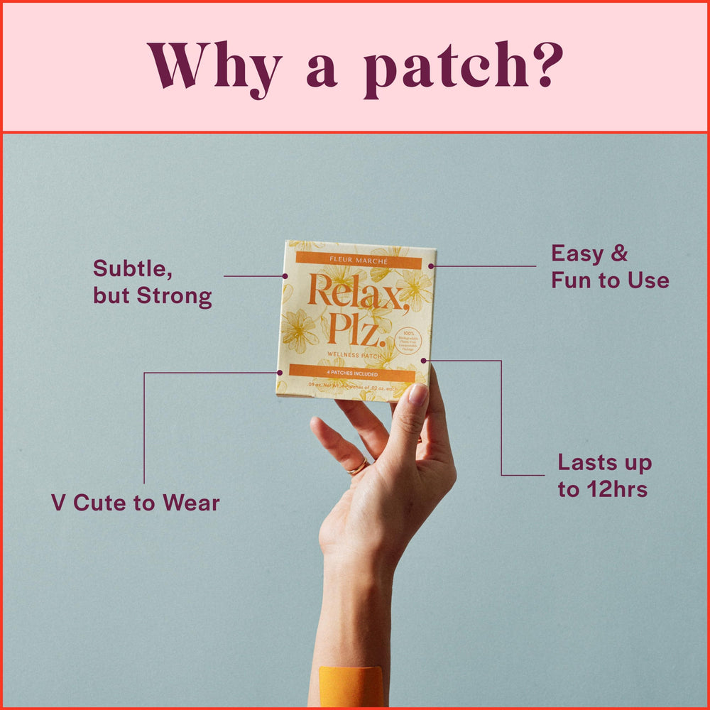 Fleur Marche Relax PLZ patch being applied for quick calm during busy days.