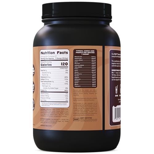 Flex Brands Whey Protein Chocolate Fudge Brownie scoop beside tub for quick shakes