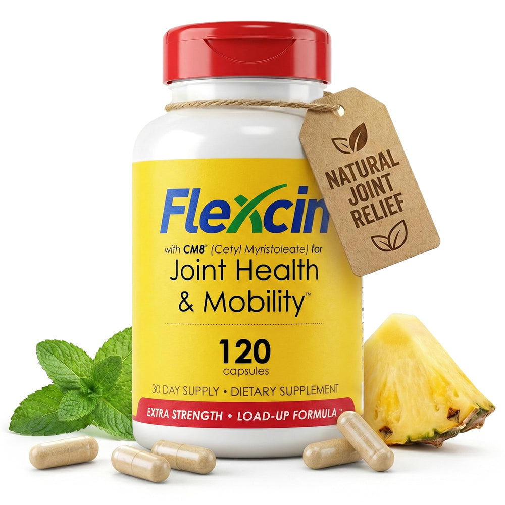 Flexcin Extra Strength bottle with capsules for daily joint support