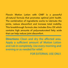Flexcin Motion Lotion made-in-usa-facility label reassures quality and manufacturing standards.