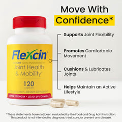 Flexcin MSM and collagen II visual highlights multi-ingredient joint support.