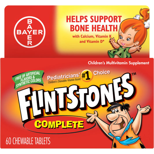 Flintstones Complete Multivitamin bottle with chewables supports daily kids' nutrition.