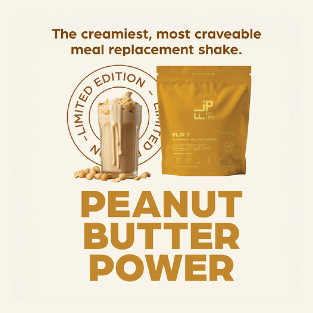 Shaker of Flip My Life Flip 7 Peanut Butter Power ready to mix