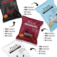 Flock Keto Chicken Skin Chips Salt & Vinegar bag, zesty keto snack