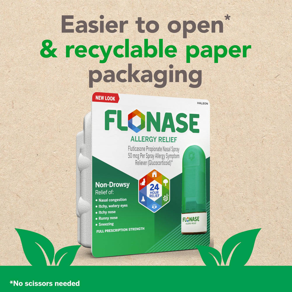 Flonase bottle delivering sneeze and itchy-nose relief in real life