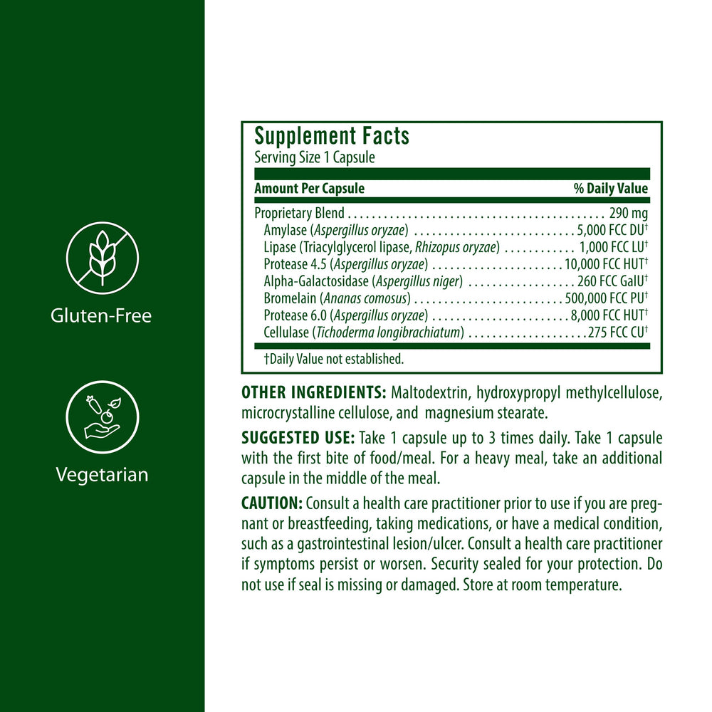 Close-up of Flora capsules showing vegetarian enzymes aiding digestion.