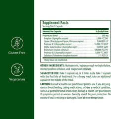 Close-up of Flora capsules showing vegetarian enzymes aiding digestion.