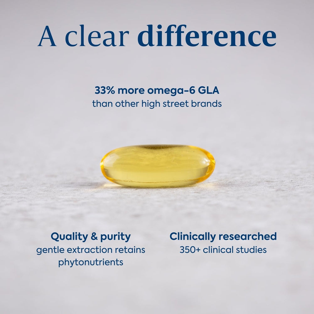 Flora Efamol 11% GLA softgels highlighting high GLA content for skin care.
