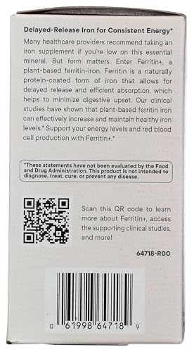 Flora Ferritin+ vegan gluten-free symbol indicates dietary compatibility.