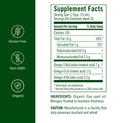 Flora flax oil amber glass bottle close-up showing pure organic quality