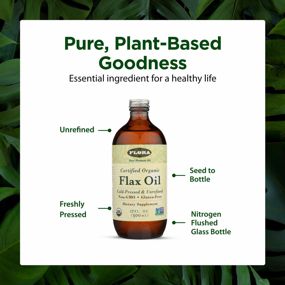 Flora flax oil in a salad bowl for dressings and flavor
