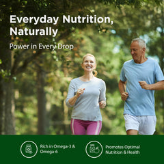 Flora Flax Oil label close-up shows organic, non-GMO ingredients highlighted.