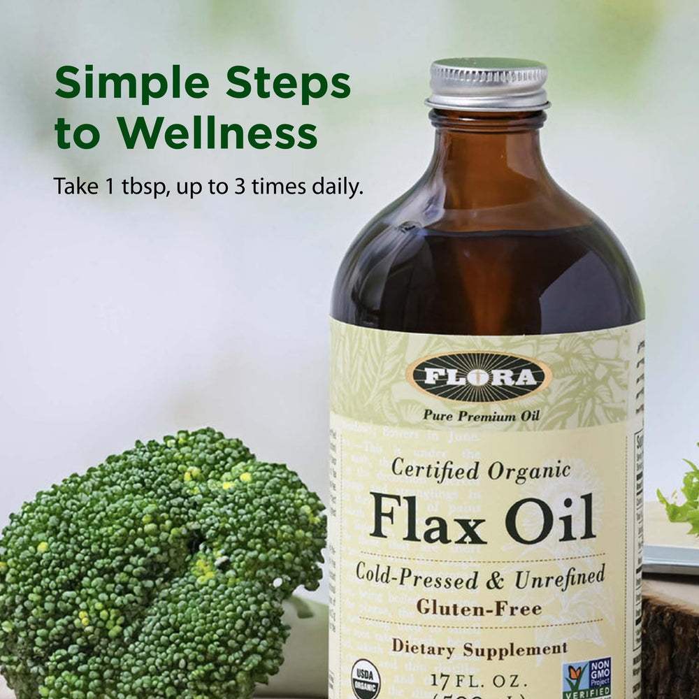 Flora Flax Oil refrigerated to maintain freshness after opening.