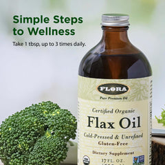 Flora Flax Oil refrigerated to maintain freshness after opening.