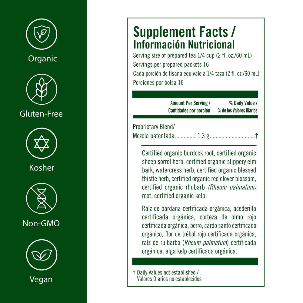 Flora FlorEssence steeping tea in a cup signals a calming cleanse moment.