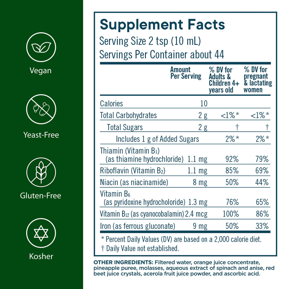 Pouring Flora Iron liquid highlights simple dosing and absorption