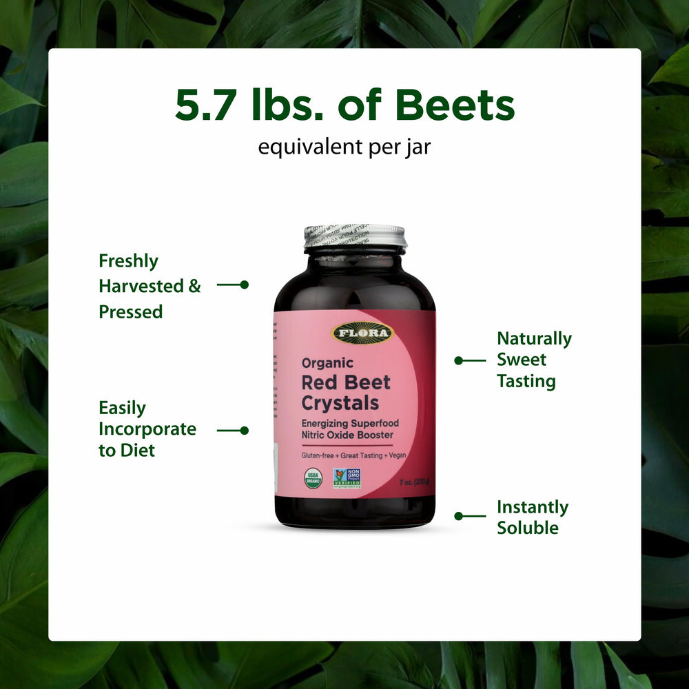 Flora 7-ounce beet crystals packaging, ready for daily use.