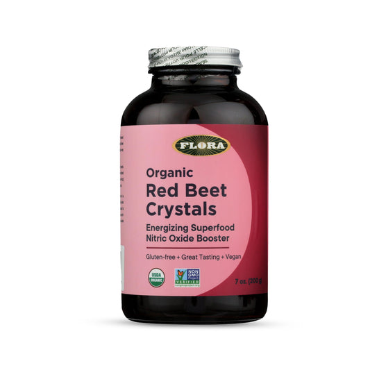 Flora Organic Red Beet Crystals powder—great for smoothies and bowls.