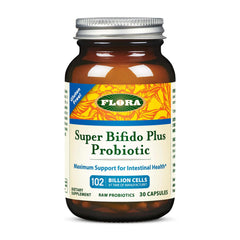 Flora Super Bifido Plus bottle with capsules for daily gut balance.