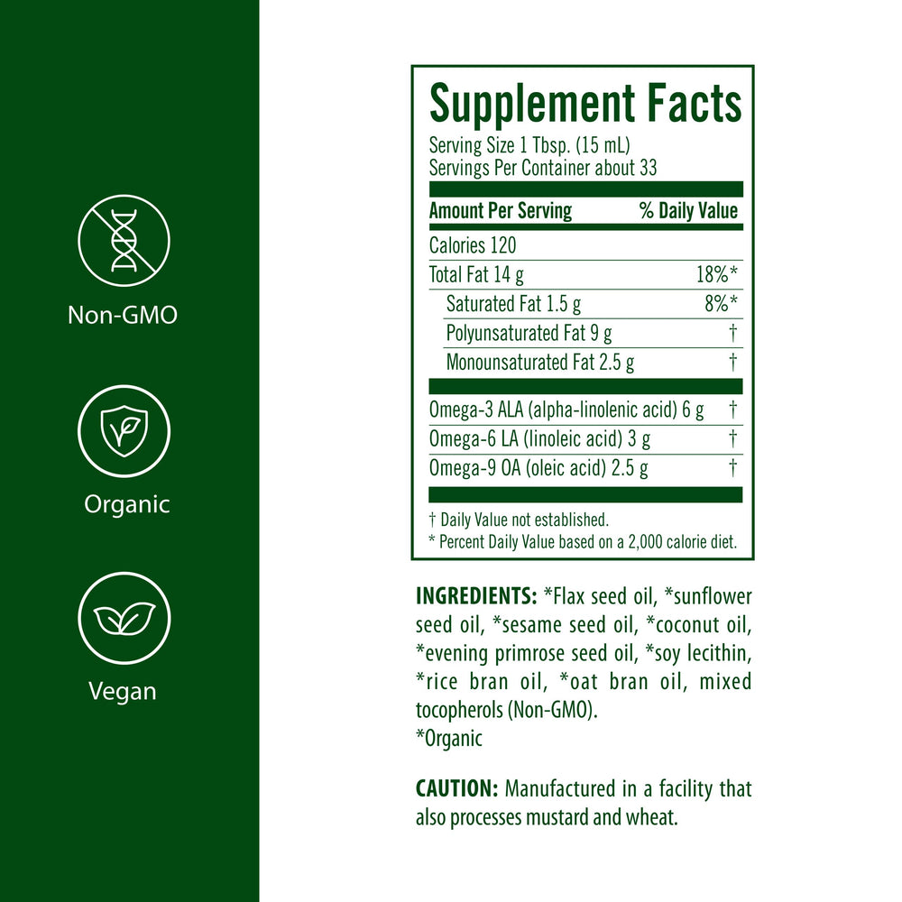 Flora Udo's Omega 369 flax-oil pour; adds a light nutty aroma to dressings