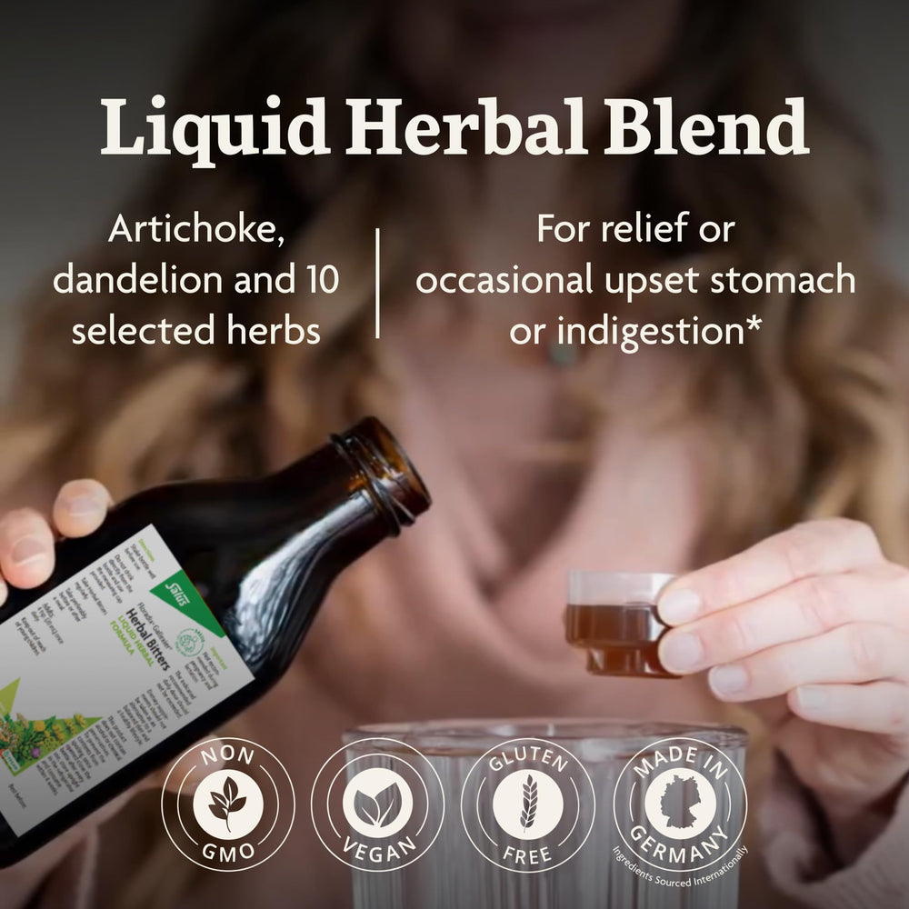 Pouring Floradix Gallexier liquid bitters to reveal a smooth, aromatic texture