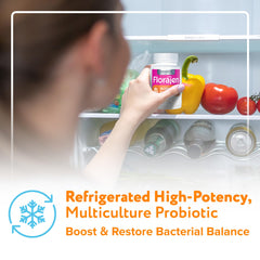 Florajen Acidophilus cold chain claim highlights sustained potency.