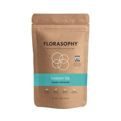 Florasophy Loosen Up bottle showing gut-friendly soluble fiber for daily support
