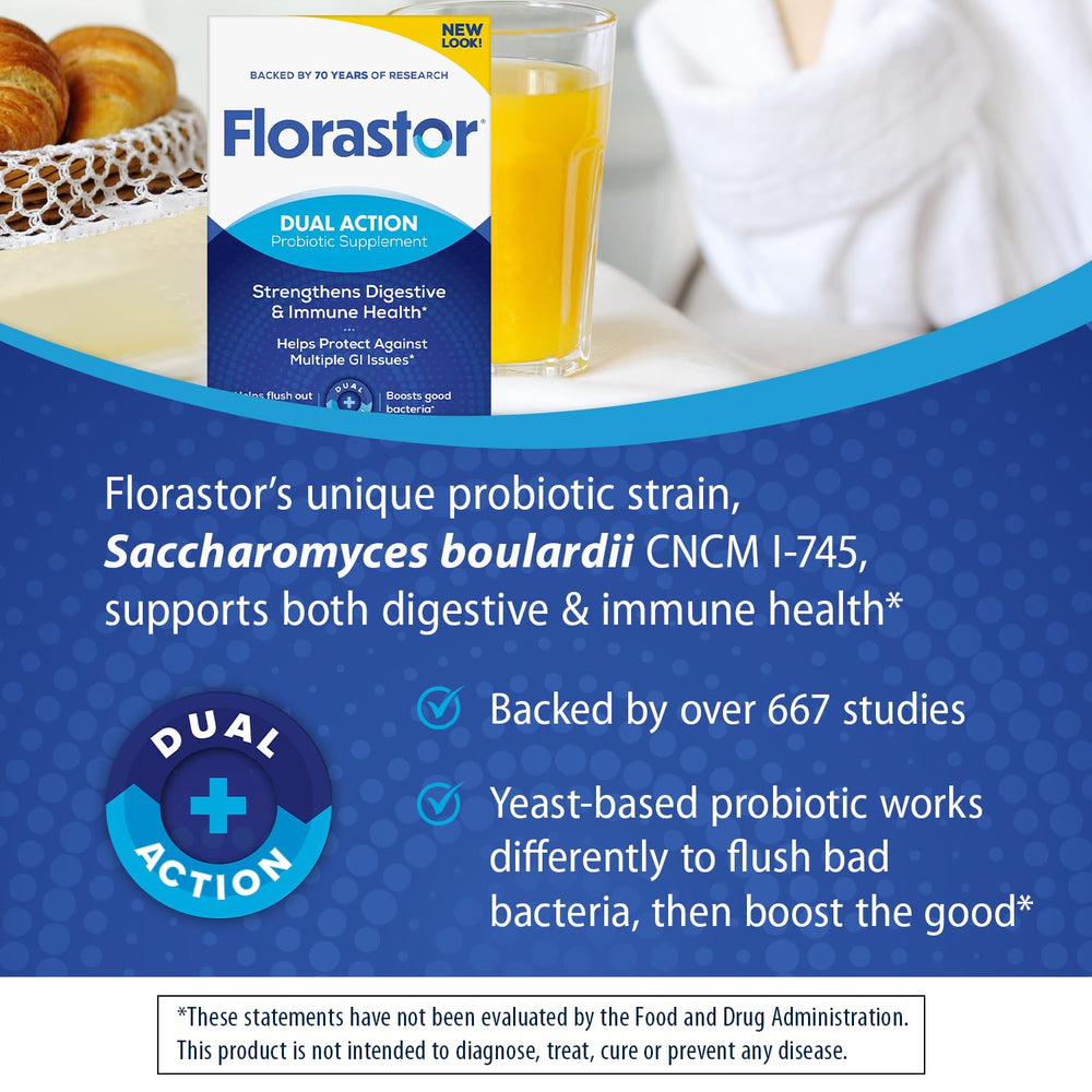 Florastor capsules dispensed for an easy daily probiotic routine.