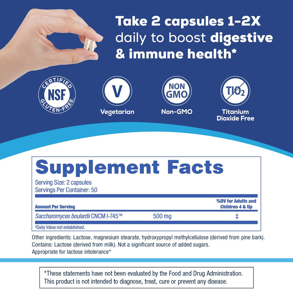 Florastor vegetarian capsules suitable for dairy-free diets.