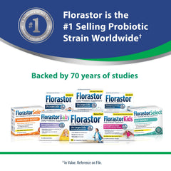 Florastor vegetarian gluten-free badge highlighting dietary compatibility.