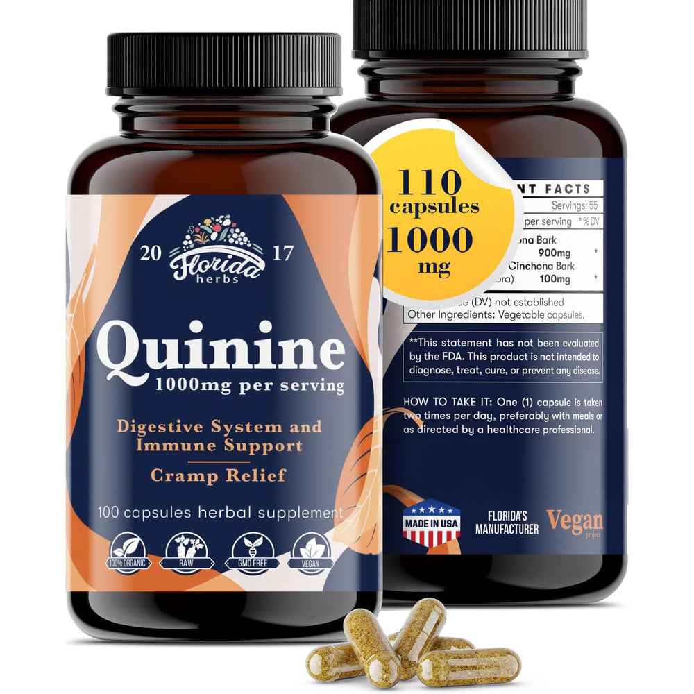 FLORIDA HERBS Quinine bottle close-up for leg comfort