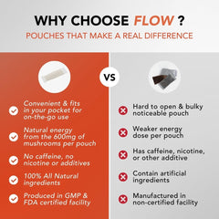Flow Pouches mushroom nootropic citrus energy-visual suggests steady, caffeine-free focus
