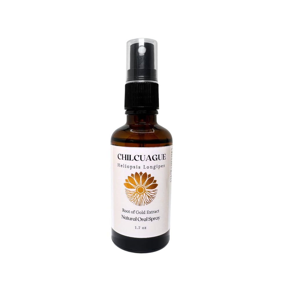 Flower and Song Chilcuague natural oral spray bottle for quick oral support.