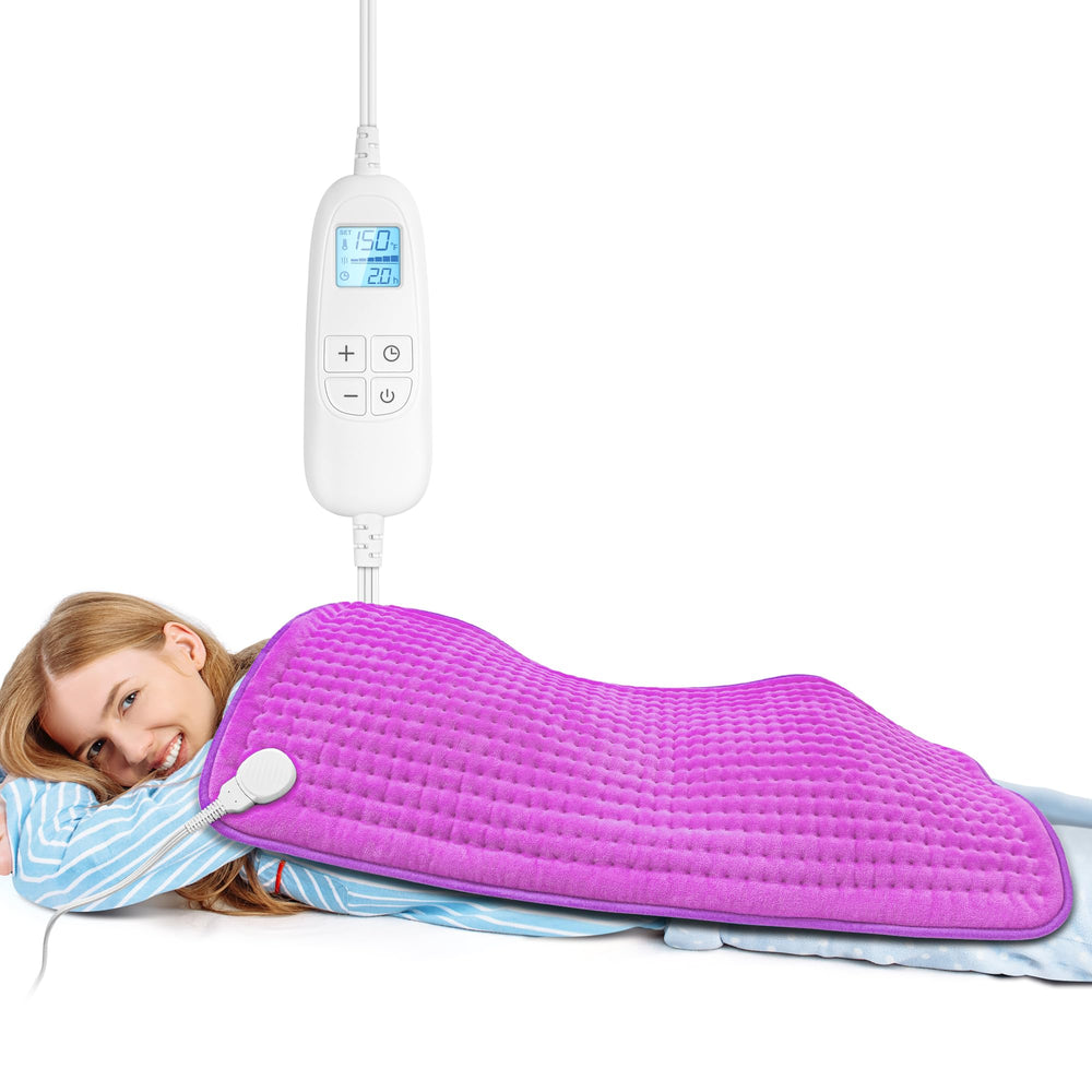 FluffyWarmth XXXL heating pad on couch delivering full-body warmth for relief
