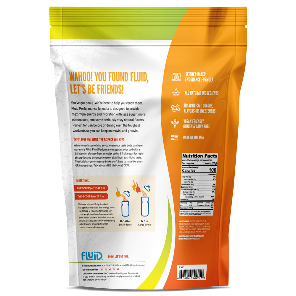 Fluid Performance tub scoop showcases easy prep for quick workout nutrition.