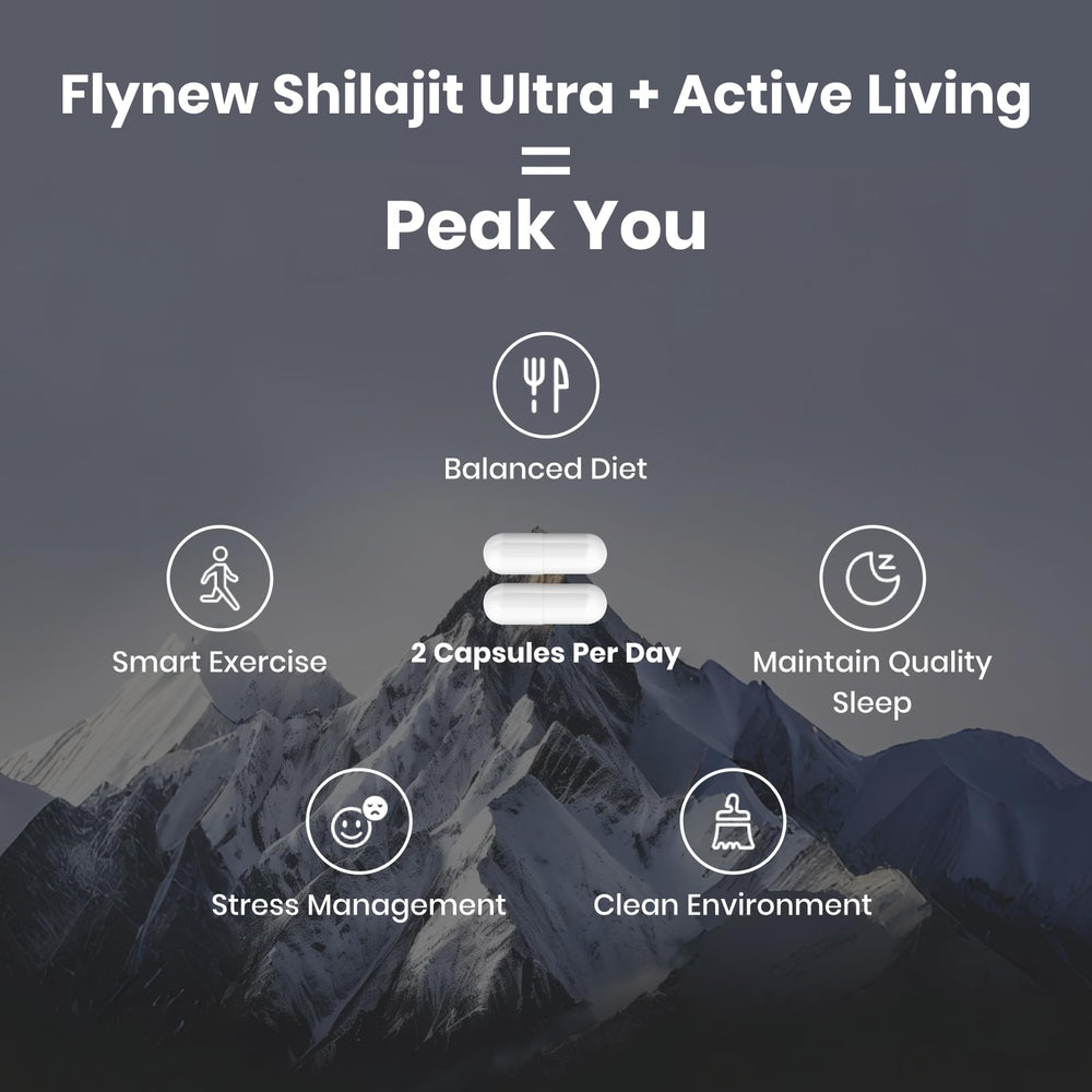 Flynew Shilajit made in USA label stressing GMP manufacturing