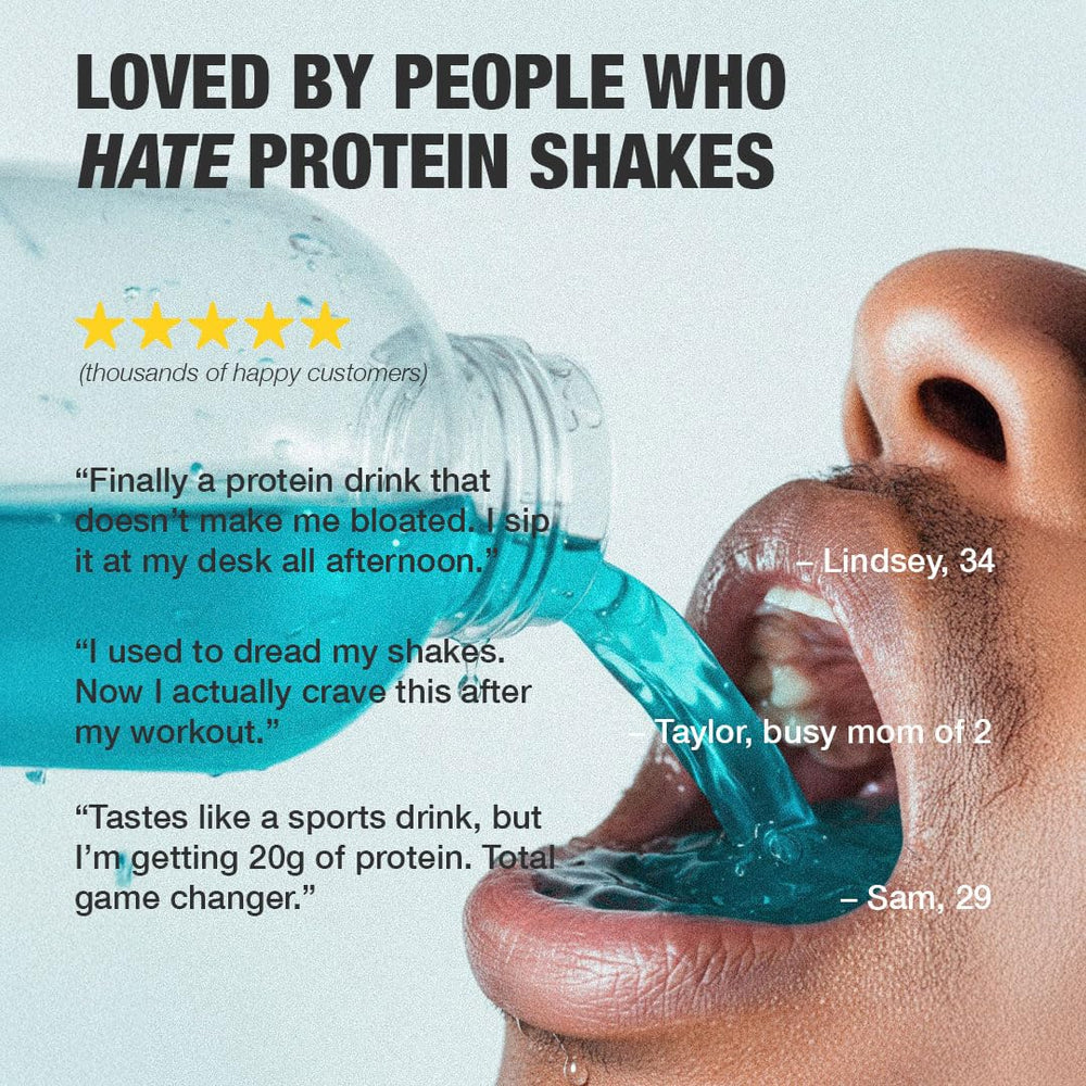 FLYTE Clear Whey Isolate Blue Raspberry label close-up highlights electrolytes and sugar-free ingredients