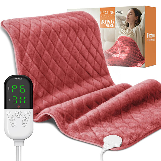 Focbeo king-size heating pad on a bed for full-body warmth and back relief.