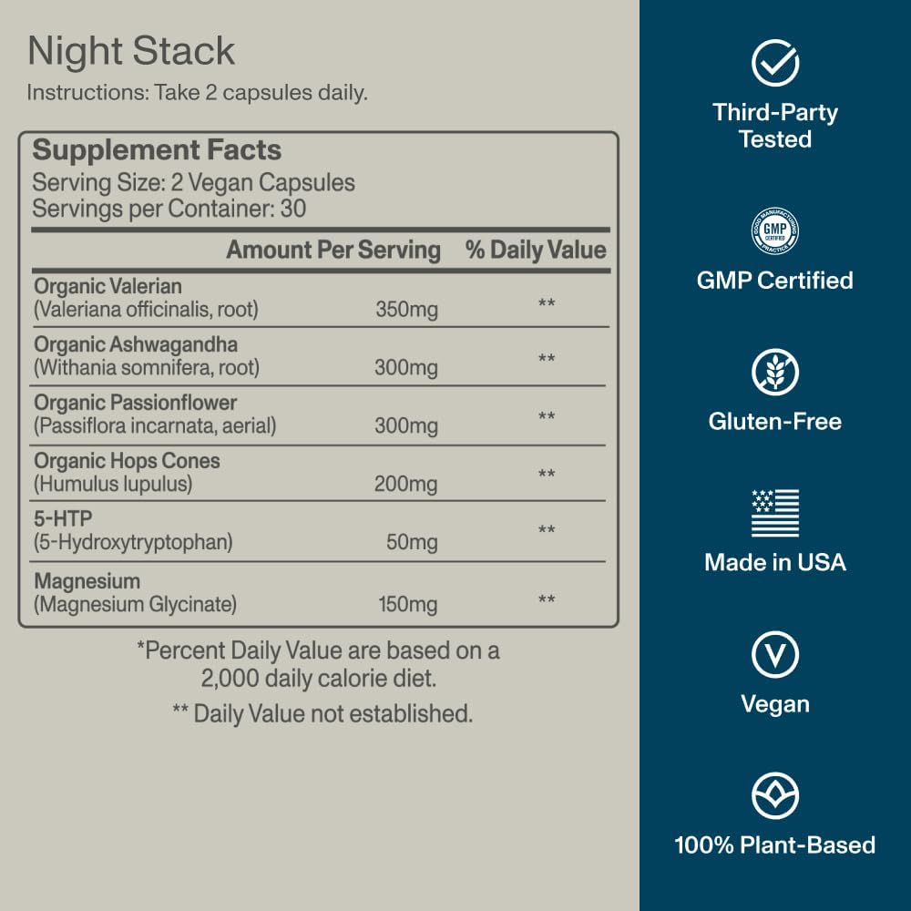 FOCL Restful Night ingredients chart shows magnesium and six herbal components.