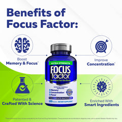 Focus Factor DHA and vitamin D packaging for brain nutrition.