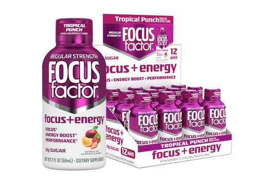 Focus Factor Focus + Energy Shot Tropical Punch bottle front for quick focus.